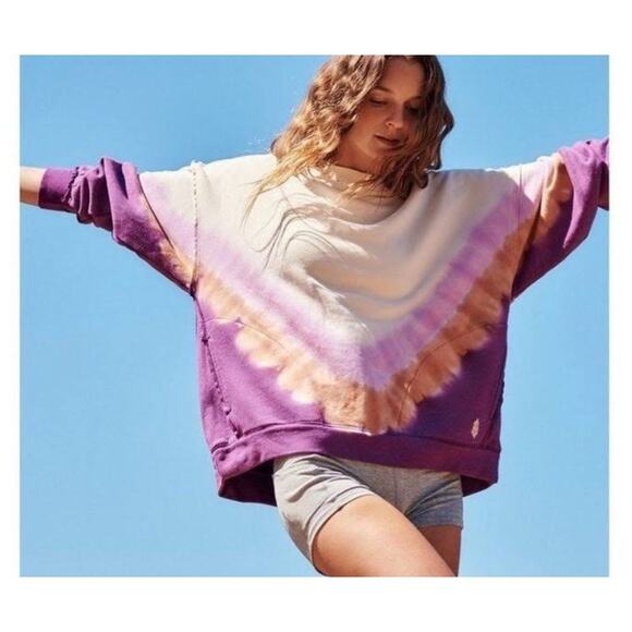 Free People Movement Ombré Mette Crew Neck Tie Dye Sweatshirt size XS oversized - Picture 1 of 14